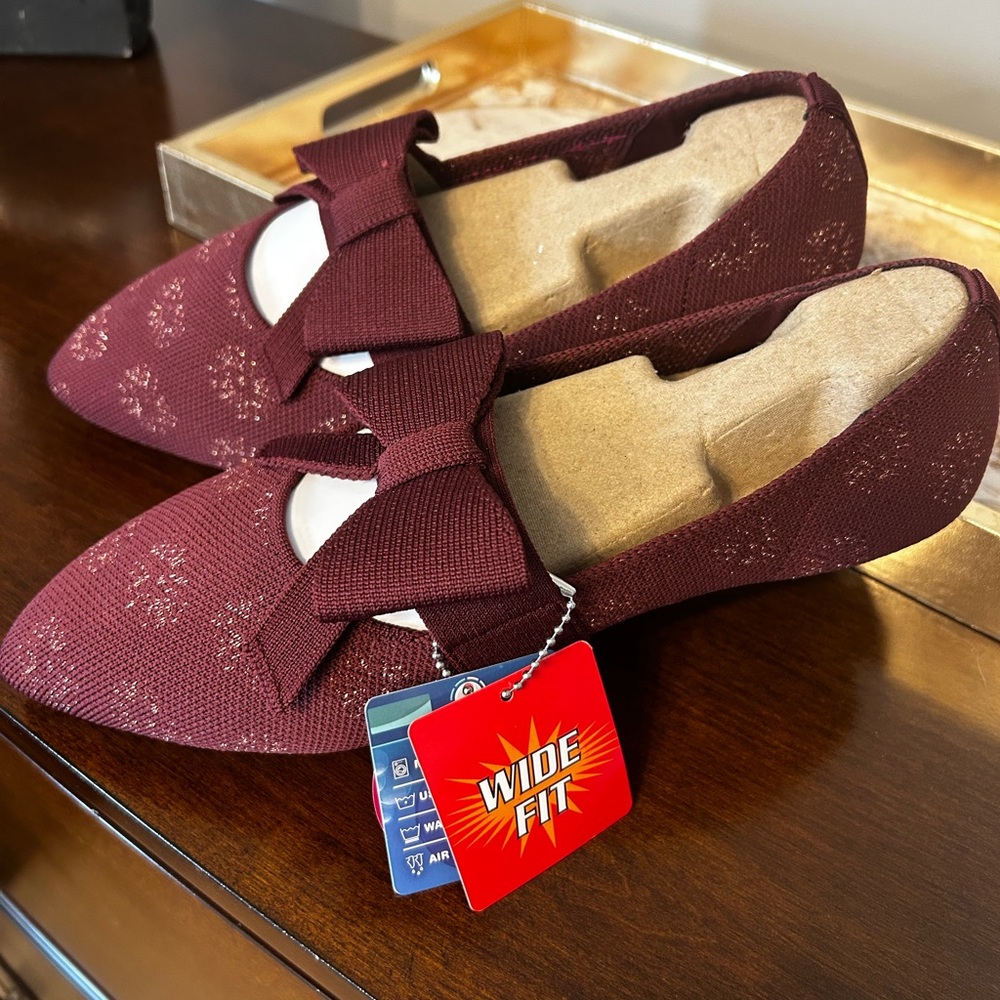 Skechers Burgundy Flats with Bow Detail